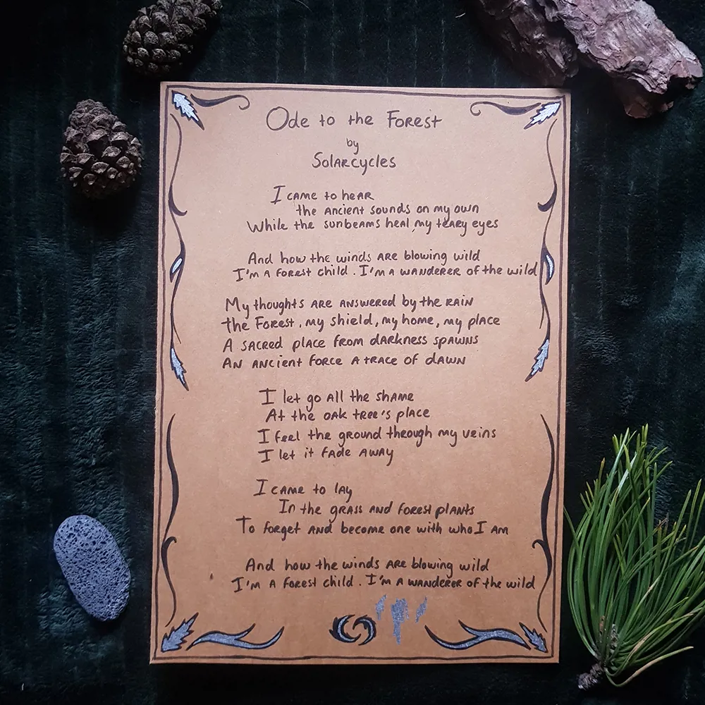 Handmade lyrics sheet - Ode to the Forest